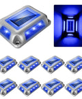 Eight Pack Solar Dock Lights For Driveways And Pathways, Waterproof Outdoor LED Aluminum Step Lights, 1200mAh Battery, Solar Powered Garden Yard Lighting, Blue