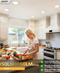 Six Pack Slick Ultra Slim Canless Wafer Led Recessed Lights in modern kitchen with bright 5000K daylight illuminating counter.