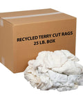 25 Lb Box Recycled Cotton Terry Cut Rags White All Purpose Wipers For Polishing, Dusting And Cleaning Jobs, Machine Washable And Reusable