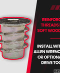 Soft Wood Threaded Inserts With Zinc Hex Flange, 1/4-20 Internal Threads, 13mm Length, Beefy Hex Drive, Heavy Duty Wood Fasteners