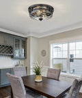 2 Light Farmhouse Flush Mount Ceiling Light Black With Hammered Glass Industrial Close To Ceiling Fixture in kitchen