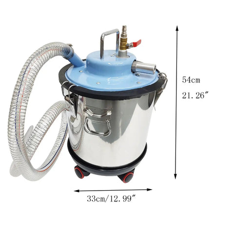 Badass Pneumatic Shop Vacuum Workhorse Crushes Any Workshop Mess With Hella Strong Wet Dry Suction, stainless steel drum, 54cm tall.