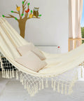 Chill Boho Macrame Hammock With Tassels And Hanging Ropes Soft Cotton Blend Portable Patio Backyard Porch Lounger