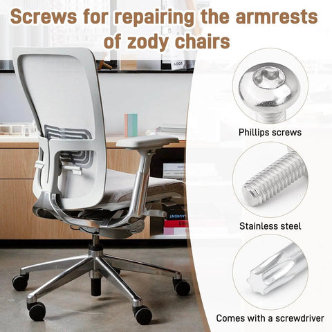 Armrest Screws For Zody Office Chair Replacement Hardware M6 16mm Size Pair Durable Alloy Steel Grade 12.9 Perfect For Damaged Armrests