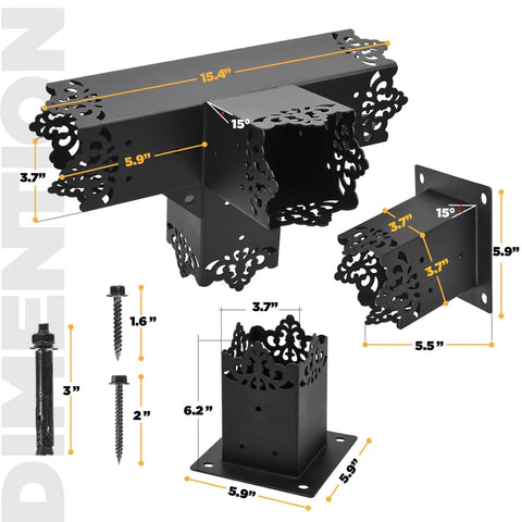 Beefy Heavy Duty Pergola Bracket Kit With 15 Degree Slanted Roof Wall Mount, Weatherproof Metal Extension Bracket For 4x4 Posts Raised Wood Shelving Support Inner 3.5x3.5 Inches Easy Mount