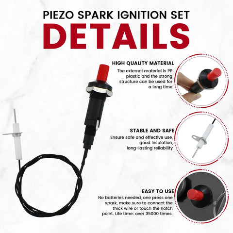 Propane Piezo Spark Ignition Kit With Push Button Igniter And Threaded Ceramic Electrode, details and components