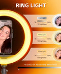 Ring light with brightness levels, part of 360 Spin Photo Booth With Ring Light And RGB Lighting, Remote App Control, Automatic 360 Rotation, Flight Case Included, Portable Party Video Booth For 2 To 4 People, Ideal For TikTok YouTube Streams And Event Photos.