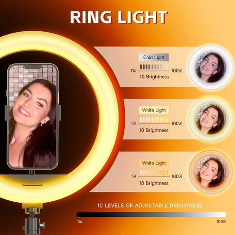 Ring light with brightness levels, part of 360 Spin Photo Booth With Ring Light And RGB Lighting, Remote App Control, Automatic 360 Rotation, Flight Case Included, Portable Party Video Booth For 2 To 4 People, Ideal For TikTok YouTube Streams And Event Photos.