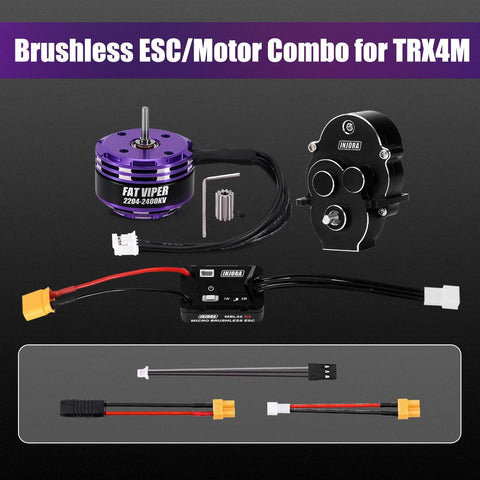 Waterproof Brushless ESC And 2204 Fat Viper Outrunner Motor Upgrade For One Eighteen Scale TRX4M Micro Crawlers displayed.