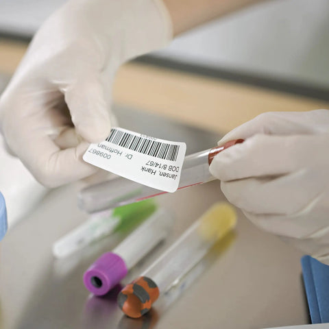 No Sweat Multi Purpose Thermal Labels For Labelwriter Printers 1 By 2 1 8 Inch Roll Of 500 on a lab test tube.