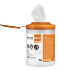 Bleach Disinfecting Wipes For Hospital Grade Surface Cleaning In Bathrooms And Equipment Large Canister with open lid