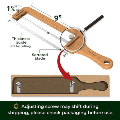 Adjustable Bread Knife With Precision Thickness Guide for Homemade And Sourdough Loaves with serrated blade and bamboo handle