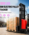 Heavy Duty Electric Pallet Stacker Delivering 3300 Lbs Capacity and Zero Sweat Hauling for Busy Warehouse Floors and Factory Racks with pallets.