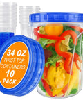34 Oz Reusable Freezer Safe Food Storage Containers 10 Pack With Twist Top Lids Airtight Meal Prep Containers For Leftovers Grab And Go Lunches Salad Oats Fruit Microwave Safe Plastic