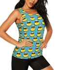 Sunglasses Print Tank Top For Women, Dry Fit Sleeveless Workout Tee, Breathable Quick Dry Mesh Athletic Top In Black