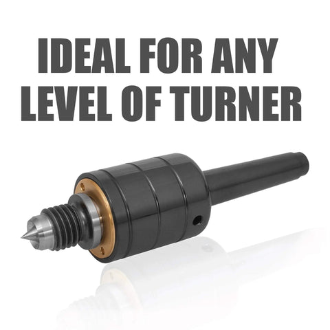 Heavy Duty Dual Bearing Live Center For Woodworking Lathes And Wood Turning Projects No Nonsense Ultra Smooth Performance With Minimal Play For MT2 Lathes Reducing Vibration And Surface Marks, front view of black metal live center