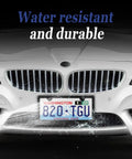 Set Of Two Matte Black Aluminum License Plate Frames For Front And Rear With Narrow Bezel And Rounded Corners Corrosion Resistant Finish Includes Screws Caps And Washers A Slick Durable Upgrade For Your Ride shown on car