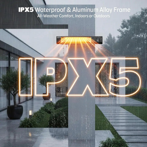 34 Inch 1500W Infrared Patio Heater With Motion Sensor IPX5 Waterproof 9 Heat Levels And 9H Timer installed outdoors
