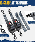 Retractable Ratchet Tie-Down Straps 2 Inch By 10 Feet, 3000 Lbs Break Strength close-up with S-hooks and soft loops