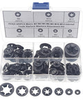 Industrial Starlock Push On Washers Assortment Kit 285 Pieces with External Push Rings, M3-M12, 65Mn Spring Steel in box