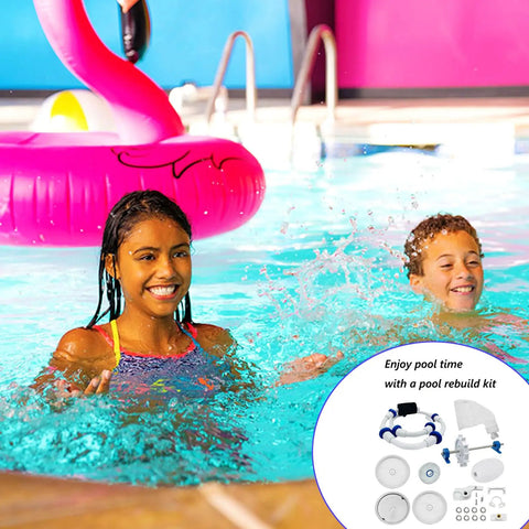 Children in pool with Pool Cleaner Rebuild Kit for Polaris 280 and 180 Series TankTrax BlackMax A49 Replacement Parts inset
