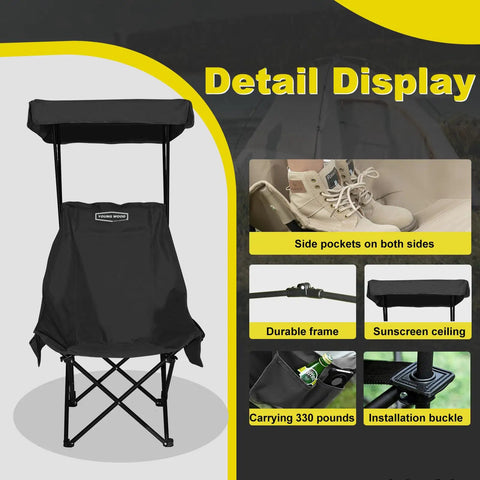 Portable Camping Chair With Adjustable Shade Canopy, Lightweight Oversized Folding Beach Chair detail display with features