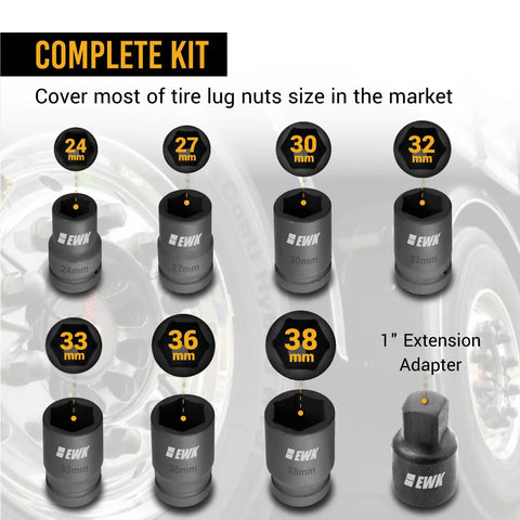 Complete kit of 8 sockets 24-38mm and 1-inch adapter for Heavy-Duty 11-Piece 1 Drive Torque Multiplier Wrench Set With 1:64 Ratio