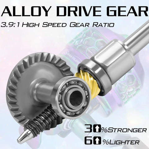 Close-up of alloy drive gear in Spincast Fishing Rod And Reel Combo, showing 3.9:1 high speed gear ratio.