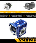 Image of NMRV040 Worm Gear Reducer 30 To 1 Flange Input Shaft 14mm Clamp Diameter And 18mm Output Shaft with Nema 34 motors.