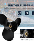 Aluminum Boat Outboard Propeller For 8HP To 15HP, 9 1 4 Inch Diameter, 9 Inch Pitch, Right Hand Rotation, 13 Spline, Three Blade