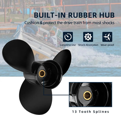 Aluminum Boat Outboard Propeller For 8HP To 15HP, 9 1 4 Inch Diameter, 9 Inch Pitch, Right Hand Rotation, 13 Spline, Three Blade