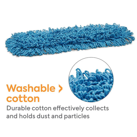 Top Shelf 24 Inch Loop End Cotton Dust Mop Head For Hard Surface Floors Heavy Lint Free Replacement blue cotton mop head detail.