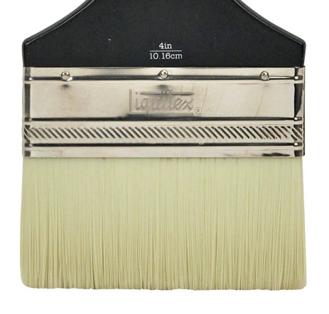 Close-up of a 4-inch brush head of Freestyle Large Scale Broad Flat Brush for Varnishing and Wide Strokes, metal ferrule visible.