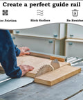 Woodworker using Table Saw Crosscut Sled Kit with Aluminum T Track and UHMW Miter Bars for precise DIY cuts on table saw.