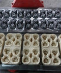 Pro Level Automatic Waste Paper Tray Machine With Smooth Pulp Molding Tech For Fast Carton Press Production showing molded egg trays in two colors.