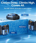 Go-To Robotic Pool Vacuum With Smarter Navigation And Track Drive, Dual 180W Brushless Motors, shown cleaning pool walls and floor