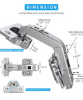Diagram of Two Pack 135 Degree Corner Cabinet Hinge, Adjustable 3D Concealed Overlay Hinge With Clip-On Plate showing dimensions.
