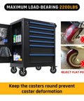 Heavy Duty 4 Inch Locking Swivel Caster Wheels Set Of Four Solid Rubber Furniture Cart Casters Loaded Up Without Breaking A Sweat Roll Like Butter 2200 Lbs Max Payload featuring a tool cart with locking casters.