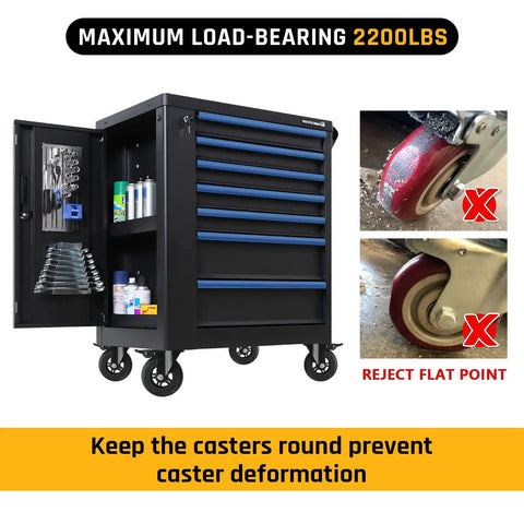 Heavy Duty 4 Inch Locking Swivel Caster Wheels Set Of Four Solid Rubber Furniture Cart Casters Loaded Up Without Breaking A Sweat Roll Like Butter 2200 Lbs Max Payload featuring a tool cart with locking casters.