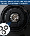 Close-up of 510 Piece Internal Tooth Star Lock Washers Set For M2.5 To M12 in use on a metal bolt, black finish