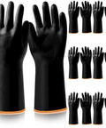 Six Pair Black Industrial Rubber Gloves 14 Inch Large Chemical Acid Oil Alkali Resistant Heavy Duty Waterproof Hand Shields.
