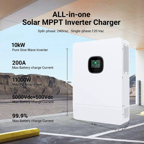 Complete 48 Volt 10 Kilowatt Off Grid Home Solar Power System Kit with 550 Watt Premium Panels heavy duty inverter charger.