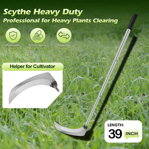 Long Handle Sickle Weeding Garden Tool For Grass Cutting And Vine Removal Heavy Duty Billhook Style Cutter with 39 inch length