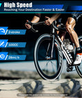 Cyclist using 100Cc Bicycle Engine Kit For 26 To 28 Inch Bikes 2 Stroke Gas Motor Conversion, showing speed and engine details.