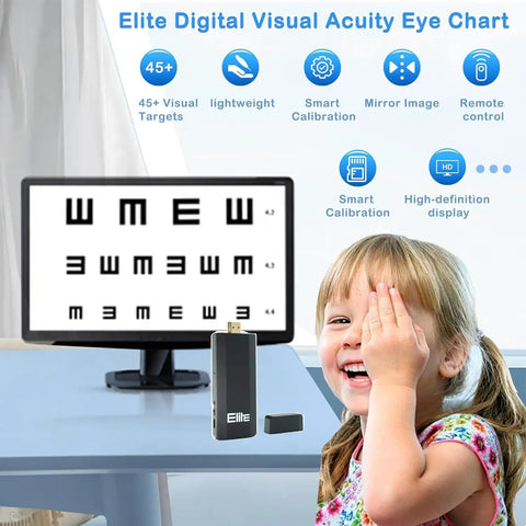 Digital Visual Acuity Eye Chart For TV And Monitor, 4K Vision Tester With Auto Randomize, shown with child covering one eye