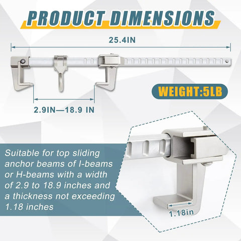 Heavy Duty Sliding Horizontal Beam Anchor For I And H Beams, Adjustable Fall Protection Rig Built Tough With Rock Solid Steel Cast, Glides Smoothly On Wide Flanges Ideal For Rooftop Crews And Job Site Safety