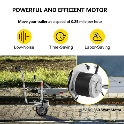 Super Heavy Duty Electric Trailer Mover With Massive 350W Motor And Fat Wheels For Easy Hitching, showcasing low-noise motor design.