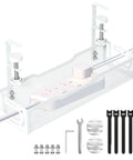 Under Desk Cable Management Tray No Drill Mesh Organizer For Cables Wire Management Rack And Cable Box Adjustable Clamps, tools shown