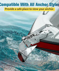Deck Man 316 stainless steel hinged bow anchor roller installed on a boat bow with chain and Delta-style anchor