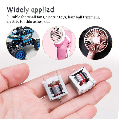 Hand holding two Small But Mighty Five Pack Micro 020 DC Motors 3V 15000 RPM Bare Square Motors With Carbon Brushes For DIY